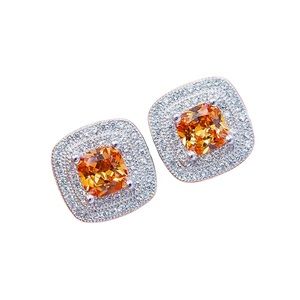 Natural 4CT Padparadscha Sapphire & Topaz 925 Sterling Silver Earrings